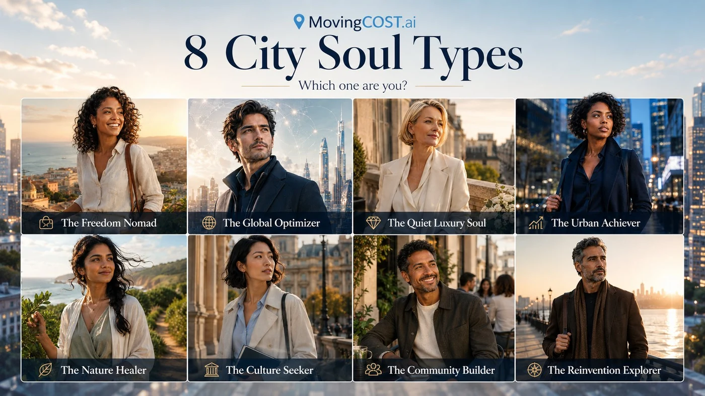 Overview of the 8 City Soul types by MovingCOST.ai