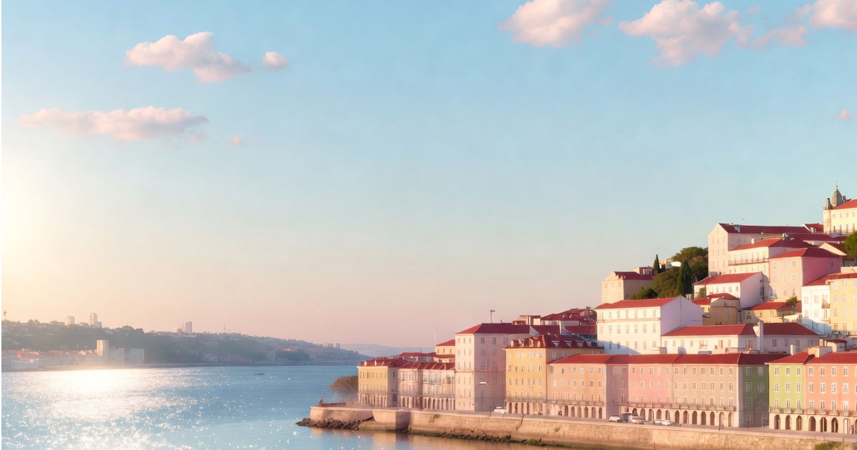 Lisbon rooftop view with the Tagus river in the background